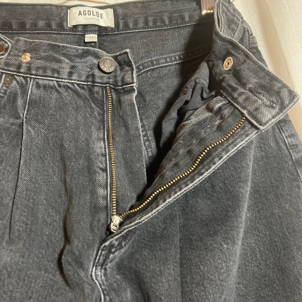 Agolde Baggy High Rise Wide Leg Jeans Faded Black Wash Pleated Denim Size 24 - Picture 4 of 9
